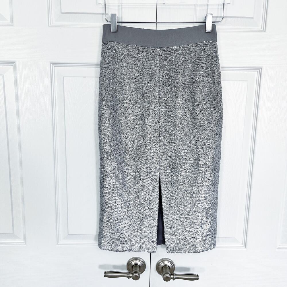 Court & Rowe Belle Noel Silver Sequin Pencil Midi Skirt Holiday Cocktail Glam